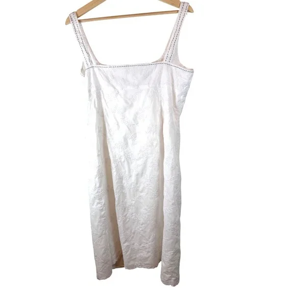 Tahari White Embroidered dress Square Neck knee length Size 14 - Picture 6 of 13